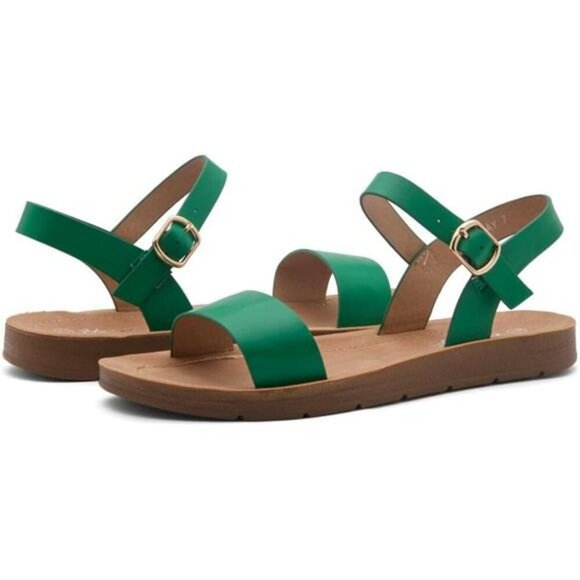 Womens Flat Sandals Open Toe Ankle Strap Buckle Casual Summer Beach Shoes - Picture 6 of 8